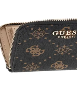 Porte-monnaie brun à fermeture zippée orné d'un motif monogramme