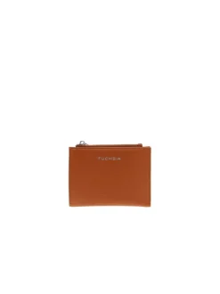 Porte-monnaie camel uni avec un porte-cartes et un compartiment central