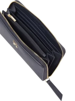 Porte-monnaie marine uni en coton biologique avec une fermeture zippée en doré