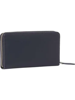 Porte-monnaie marine uni en coton biologique avec une fermeture zippée en doré
