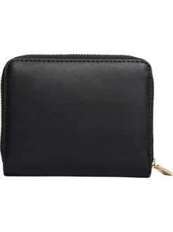 Porte-monnaie noir en matière lisse pourvu du logo de la marque