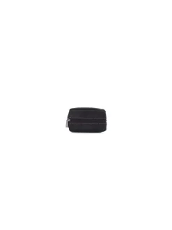 Porte-monnaie noir uni en cuir à fermeture zippée et logo embossée