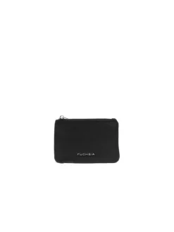 Porte-monnaie noir uni en simili-cuir avec une fermeture zippée
