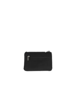 Porte-monnaie noir uni en simili-cuir avec une fermeture zippée