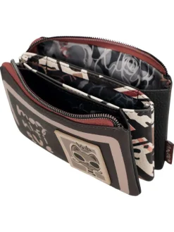 Porte-monnaie taupe pourvu de motifs exclusifs et d'une fermeture zippée