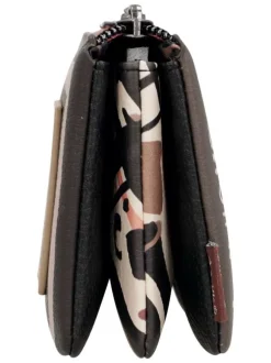 Porte-monnaie taupe pourvu de motifs exclusifs et d'une fermeture zippée