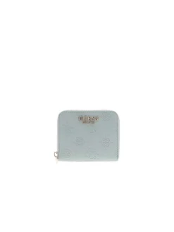 Porte-monnaie vert d'eau à fermeture zippée orné d'un motif monogramme