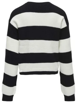 Pull blanc rayé à coupe droite, col rond et à manches longues