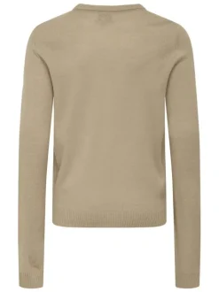 Pull camel imprimé avec une coupe droite à col rond et des manches longues