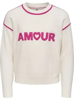 Pull écru uni pourvu de manches longues et d'une coupe droite