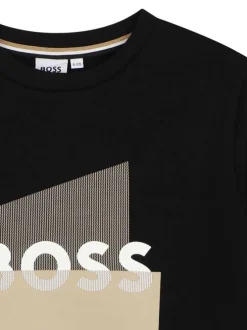 Pull en coton noir à coupe ajustée pourvu du nom de la marque