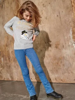 Pull gris chiné Xmas fantaisie coupe droite col rond