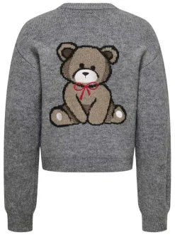Pull gris imprimé avec des manches longues et une coupe droite à col rond