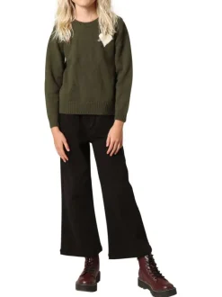 Pull kaki en maille tricotée avec un col rond et des manches longues