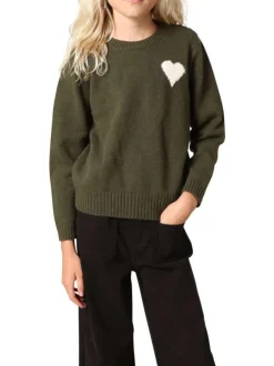 Pull kaki en maille tricotée avec un col rond et des manches longues