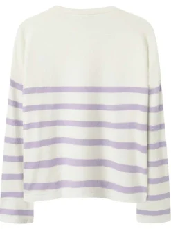 Pull lilas rayé avec un col rond et une coupe droite à manches longues