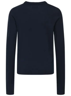 Pull marine imprimé avec une coupe droite à col rond et des manches longues
