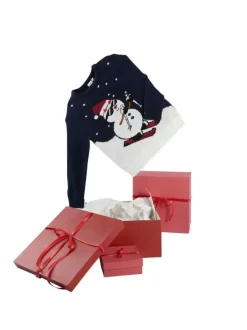Pull marine imprimé bonhomme de neige avec coupe droite et col rond