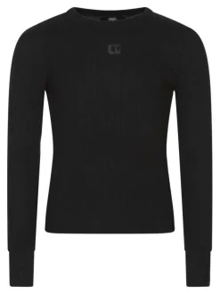 Pull noir côtelé à coupe près du corps et col rond avec le logo