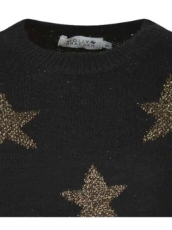 Pull noir doux avec des étoiles pailletées une coupe droite et un col rond