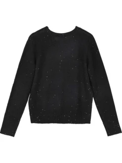 Pull noir pailleté en maille fine avec une coupe droite et un col rond