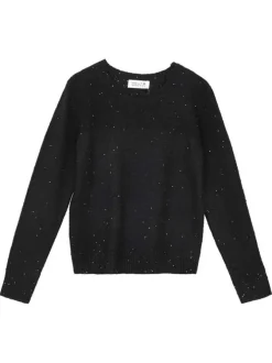 Pull noir pailleté en maille fine avec une coupe droite et un col rond