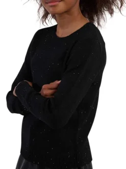 Pull noir pailleté en maille fine avec une coupe droite et un col rond