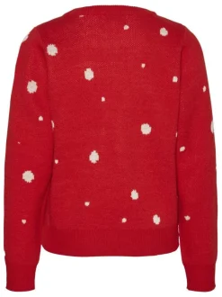 Pull rouge imprimé d'un renne de noël à l'avant avec une coupe droite