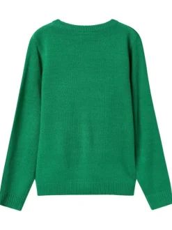 Pull vert imprimé renne de noël avec une coupe droite et un col rond