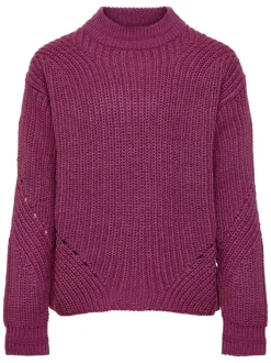 Pull violet uni à coupe droite col montant et à manches longues