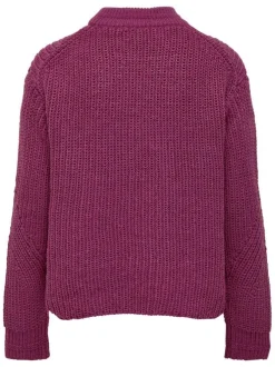 Pull violet uni à coupe droite col montant et à manches longues