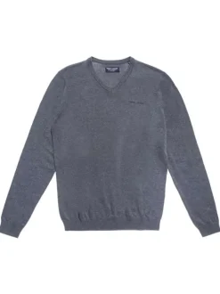 Pull anthracite chiné 100% coton coupe régular avec un col v