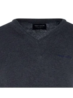 Pull anthracite chiné 100% coton coupe régular avec un col v