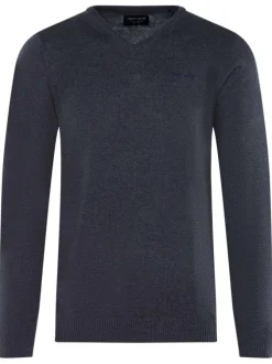 Pull anthracite chiné 100% coton coupe régular avec un col v