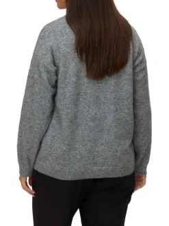 Pull anthracite à coupe droite avec un col rond et nom de la marque