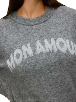 Pull anthracite à coupe droite avec un col rond et nom de la marque