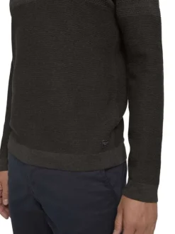 Pull anthracite en coton uni coupe près du corps col rond