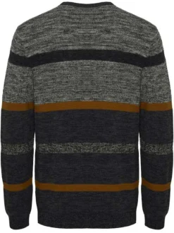 Pull anthracite et beige en coton rayé coupe droite col rond