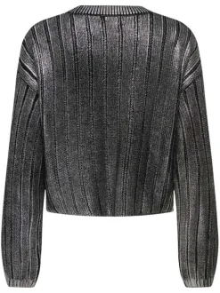 Pull anthracite uni brillant avec une coupe droite et un col rond
