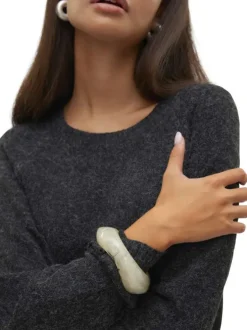 Pull anthracite uni incrusté de fils lurex avec un col rond