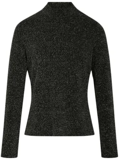 Pull argent uni coupe près du corps col montant et des manches longues