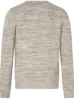 Pull beige chiné avec une coupe droite à col rond et à manches longues