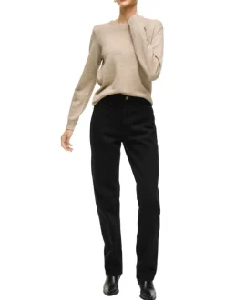 Pull beige clair en maille chinée avec un col rond en bord-côte