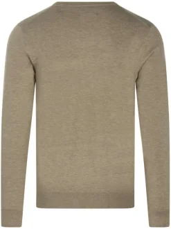 Pull beige en maille jersey à coupe droite col rond et à manches longues