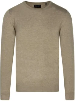 Pull beige en maille jersey à coupe droite col rond et à manches longues