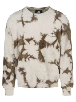 Pull beige à imprimé tie and dye avec une coupe ajustée et un col rond