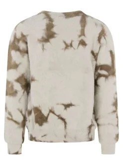Pull beige à imprimé tie and dye avec une coupe ajustée et un col rond