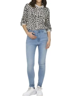 Pull beige à motif léopard pourvu d'un col rond et de manches longues