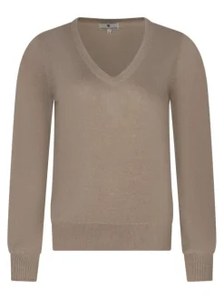 Pull beige à paillettes avec une coupe ajustée et un col v