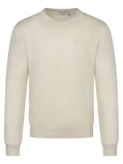 Pull beige uni avec une coupe droite à col rond et des manches longues